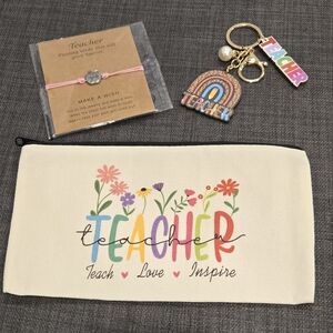 Teacher Appreciation Pack Pink Bracelet with Silver Apple Charm